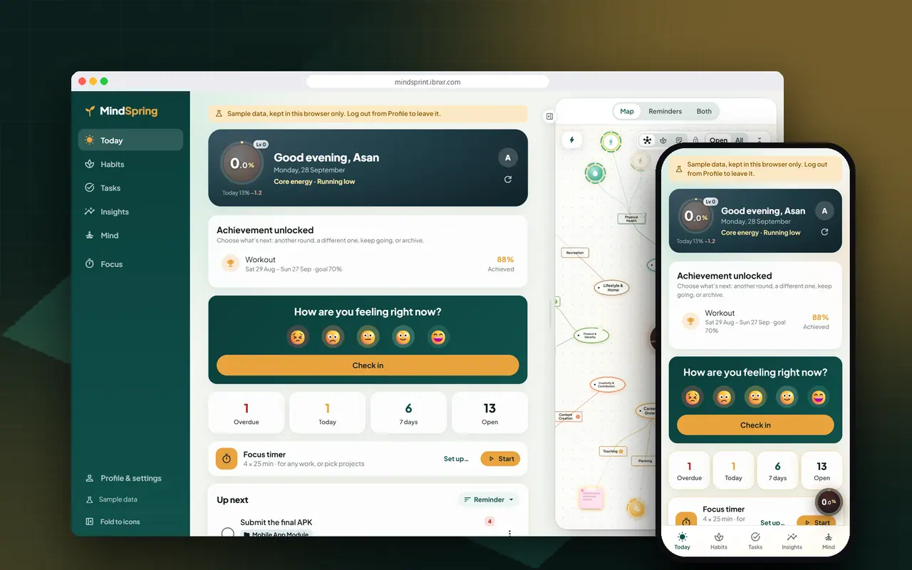 MindSpring — Personal Growth App for Android & Web — hero